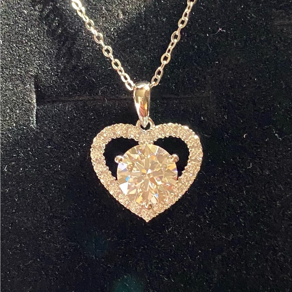 2 Carat Moissanite Halo Heart Pendant on 18” Sterling Chain | Beautiful Gift